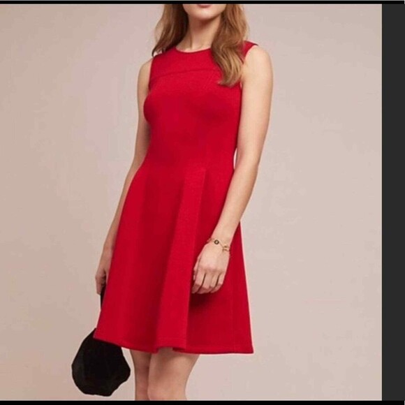 Anthropologie Meave Red Debutante Scuba Knit Fit & Flare Dress Size S - Picture 1 of 9